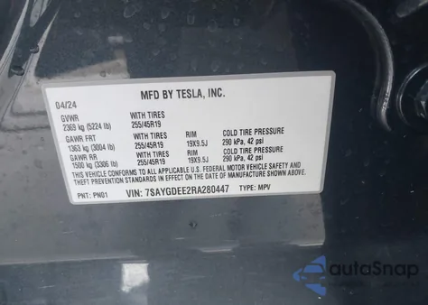 2024 Tesla Model Y Long Range Dual Motor All-Wheel Drive from USA, damaged, VIN 7SAYGDEE2RA280447